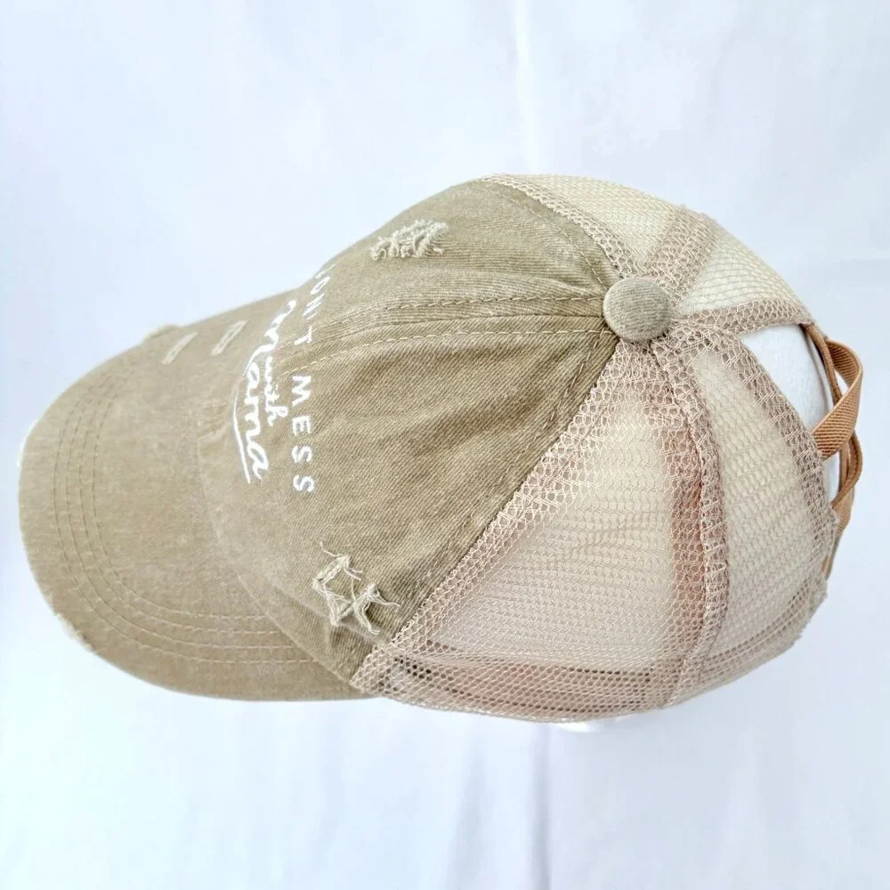 Don' Mess‎ With Mama Tan Strapback Criss Cross Ponytail Baseball Cap Hat